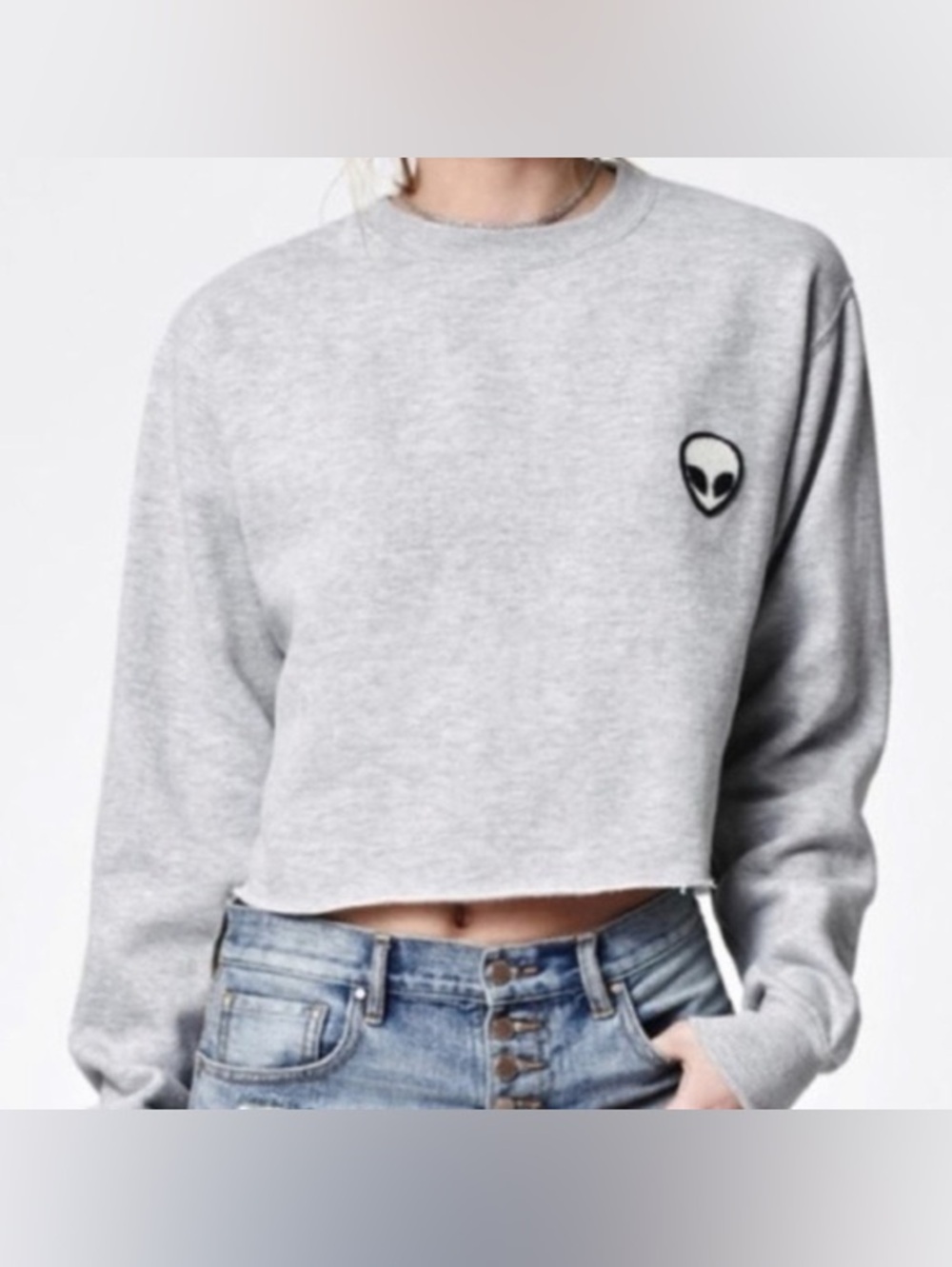 Brandy Melville John Galt Cropped Crewneck Sweatshirt with Alien Patch